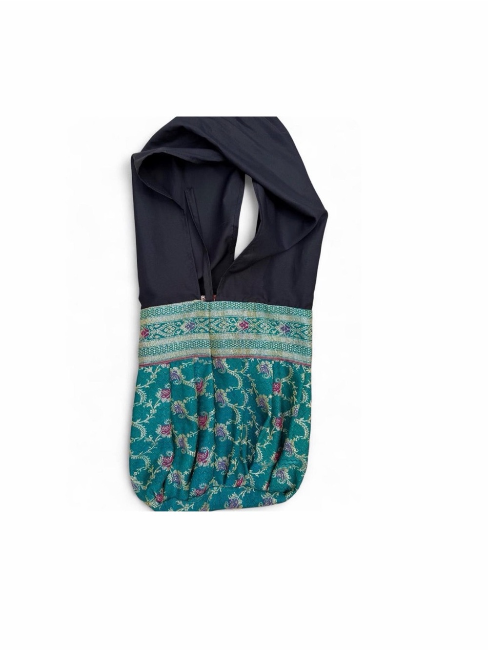 Boho Floral Crossbody Tote - Teal and Black